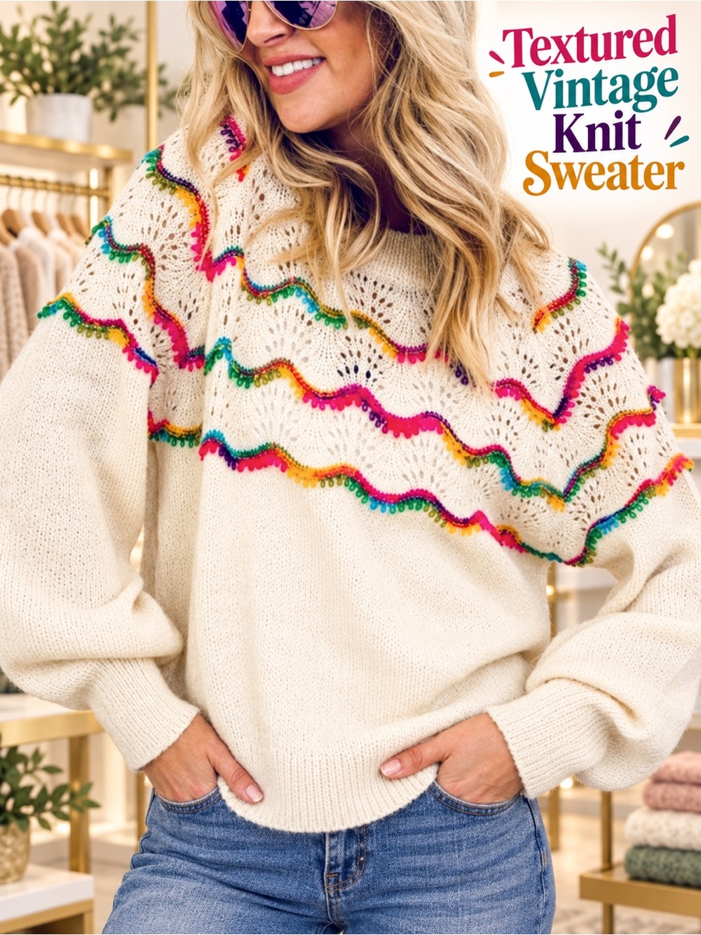 Textured Vintage Knit Sweater NEW